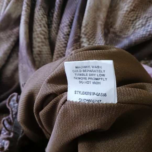 Cha Cha Vente Boho top Sheer sleeves Snake print Ruched hemline sz PS  Office - Picture 6 of 6